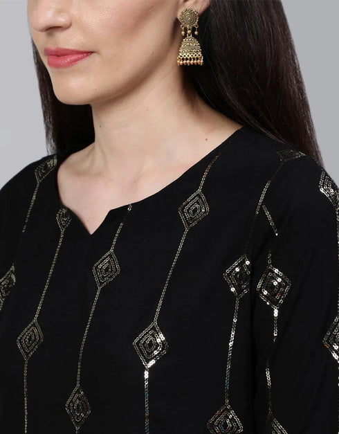 Black Viscose Rayon Palazzo Suit Closure View