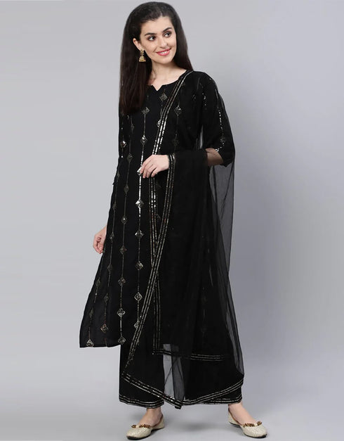 Black Viscose Rayon Palazzo Suit