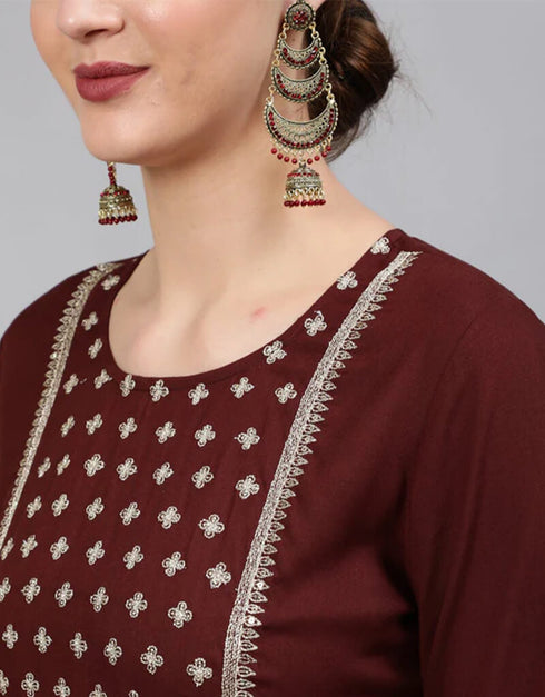 Brown Viscose Rayon Palazzo Suit Closure View