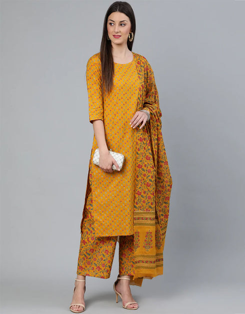 Yellow Pure Cotton Palazzo Suit Closure View