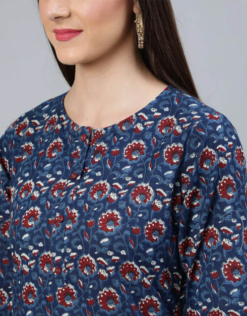 Blue Pure Cotton Palazzo Suit Back View