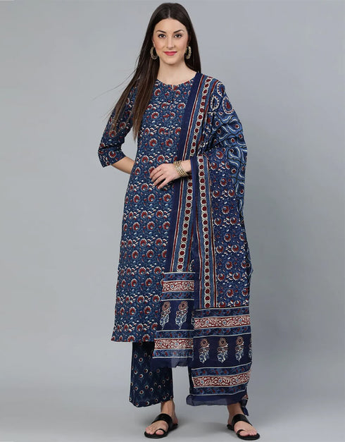 Blue Pure Cotton Palazzo Suit