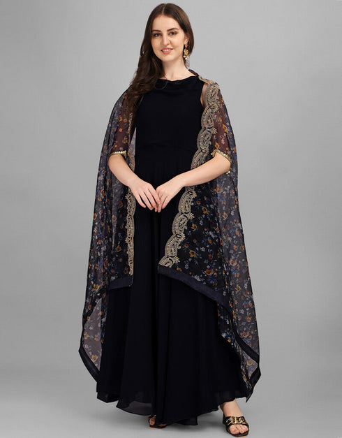 Black Latest Designer Party Wear Georgette Gown