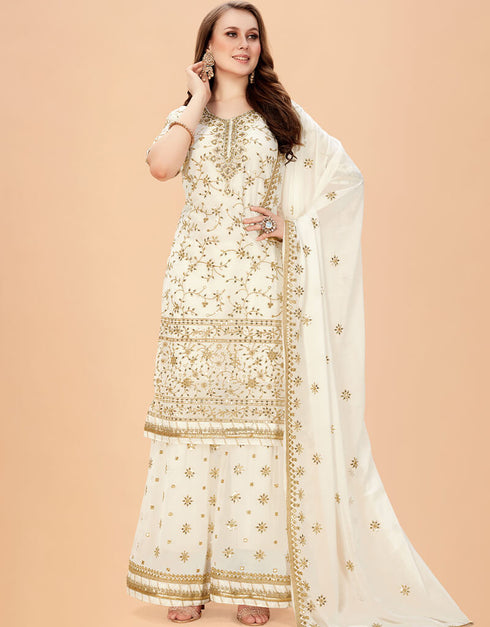 White Heavy Fox Georgette Palazzo Salwar Suit