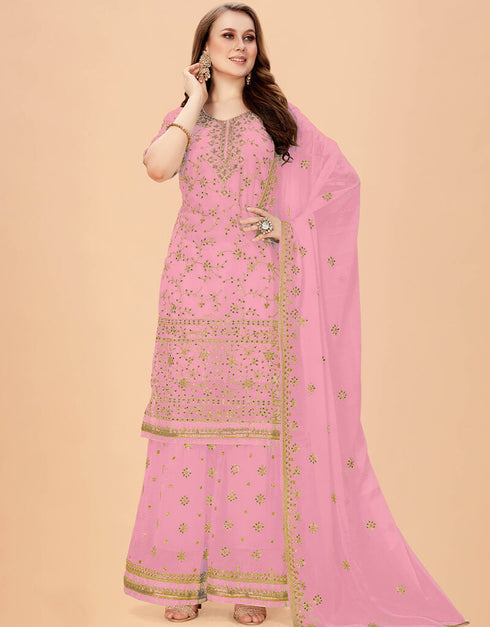 Pink Heavy Fox Georgette Palazzo Salwar Suit