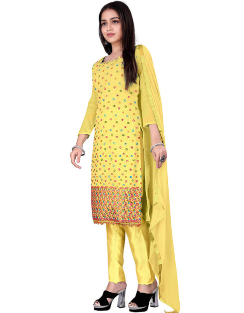 Yellow Chanderi Cotton Pant Salwar Suit Closure View