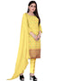 Yellow Chanderi Cotton Pant Salwar Suit Back View