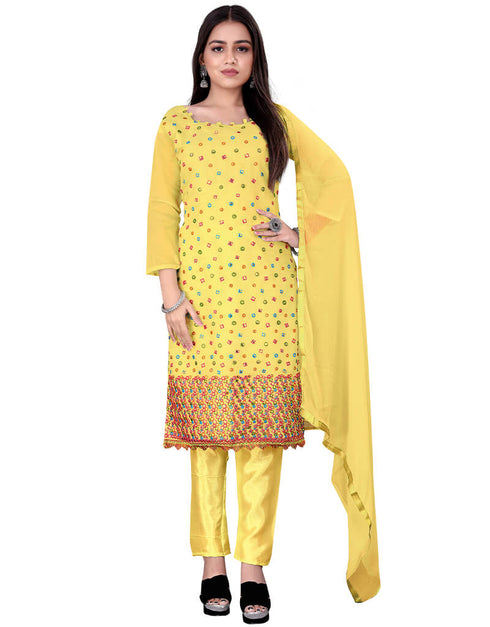 Yellow Chanderi Cotton Pant Salwar Suit
