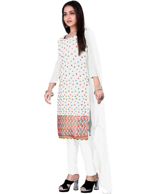 White Chanderi Cotton Pant Salwar Suit Closure View