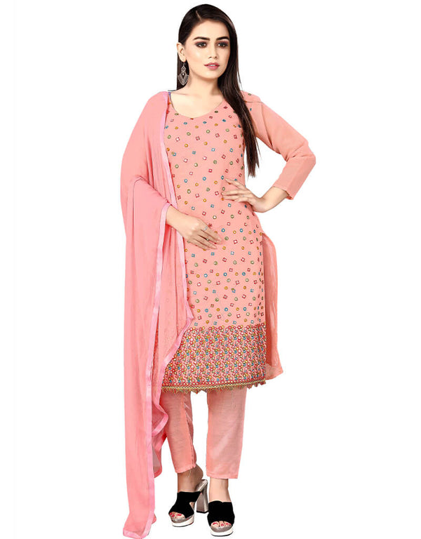 Pink Chanderi Cotton Pant Salwar Suit