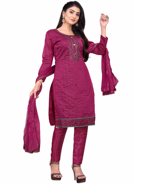 Rust Chanderi Cotton Pant Salwar Suit Closure View