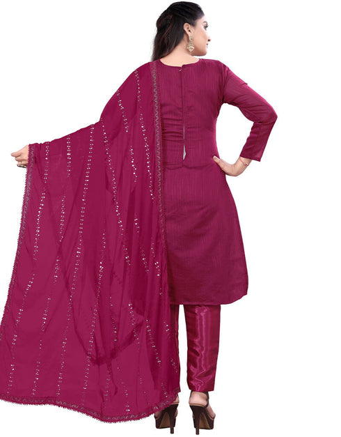 Rust Chanderi Cotton Pant Salwar Suit Back View