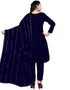 Navy Blue Chanderi Cotton Pant Salwar Suit Back View
