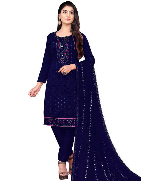 Navy Blue Chanderi Cotton Pant Salwar Suit