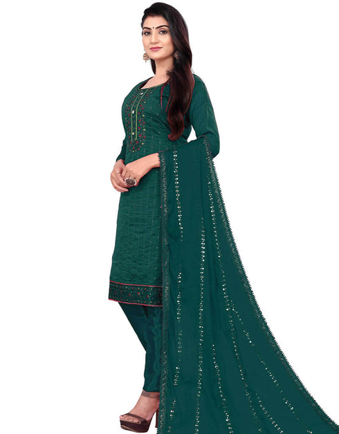 Teal Green Chanderi Cotton Pant Salwar Suit Closure View