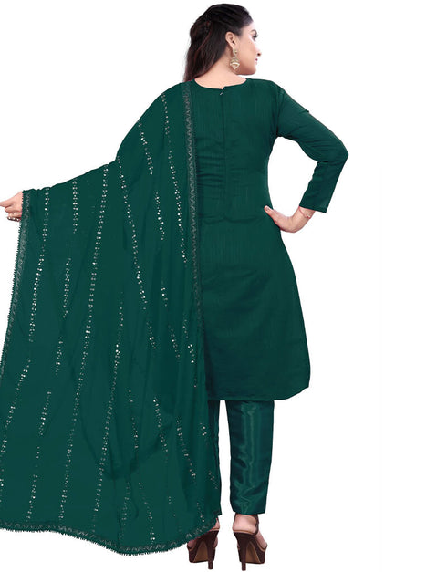 Teal Green Chanderi Cotton Pant Salwar Suit Back View