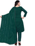 Teal Green Chanderi Cotton Pant Salwar Suit Back View