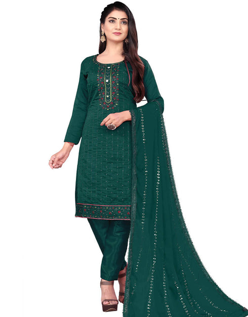 Teal Green Chanderi Cotton Pant Salwar Suit