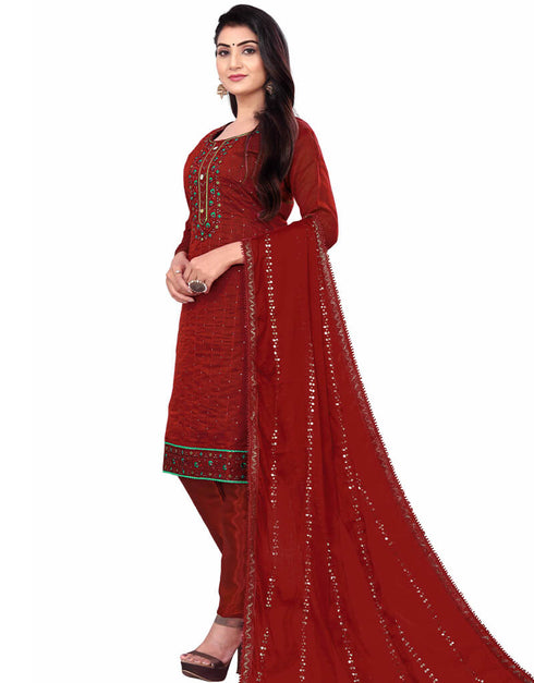 Red Chanderi Cotton Pant Salwar Suit Closure View