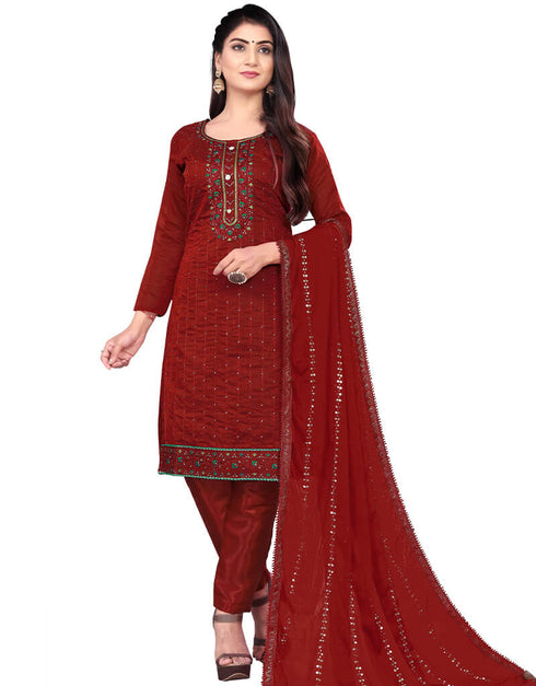 Red Chanderi Cotton Pant Salwar Suit