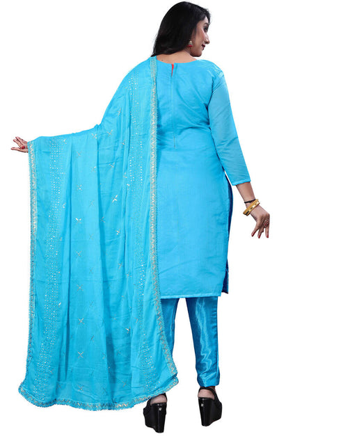 Sky Blue Chanderi Cotton Pant Salwar Suit Back View