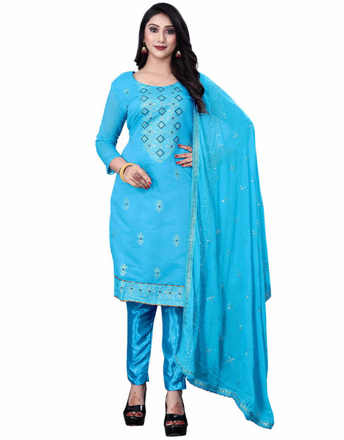 Sky Blue Chanderi Cotton Pant Salwar Suit