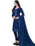 Navy Blue Chanderi Cotton Pant Salwar Suit Closure View