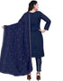 Navy Blue Chanderi Cotton Pant Salwar Suit Back View