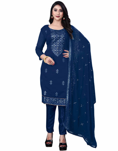Navy Blue Chanderi Cotton Pant Salwar Suit