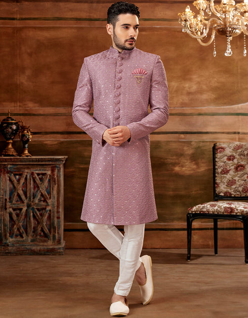 Onion Kurta Art Embroidered Banarasi Silk Aligadhi Pant