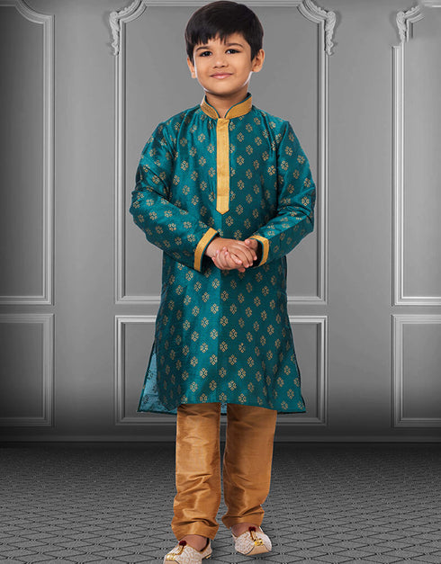 Rama Blue Kurta Pajama Printed Dhupion Silk