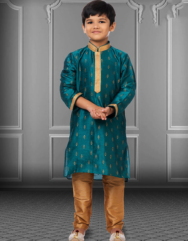 Rama Blue Kurta Pajama Printed Dhupion Silk