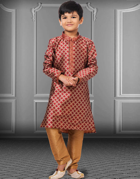 Maroon Kurta Pajama Jacquard Silk