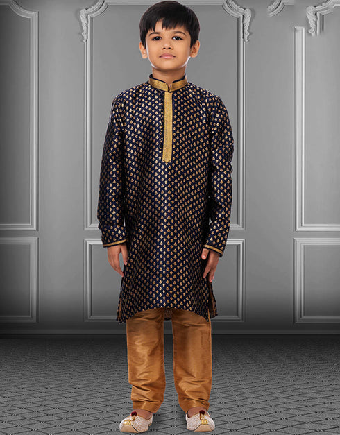 Navy Blue Kurta Pajama Jacquard Silk