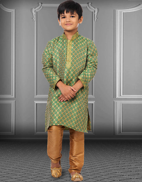 Green Kurta Pajama Jacquard Silk