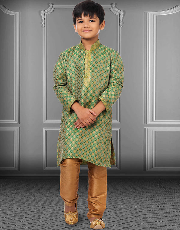 Green Kurta Pajama Jacquard Silk