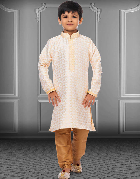 White Kurta Pajama Jacquard Silk
