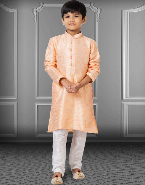 Peach Kurta Pajama Linen Silk