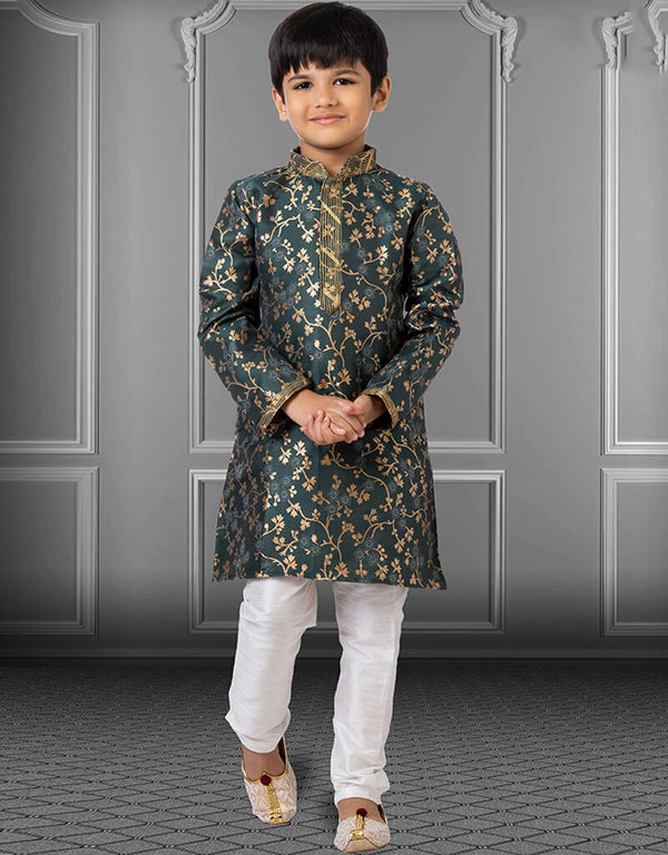 Green Kurta Pajama Jacquard Silk