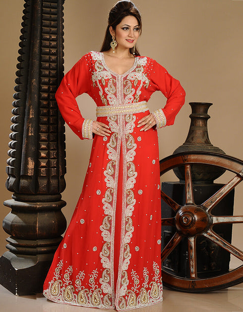Modern Off White Georgette Hand Zari Embroidery Kaftan