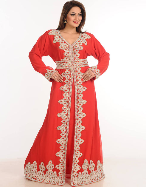 Modern Red Georgette Hand Embroidery Party Wear Kaftan