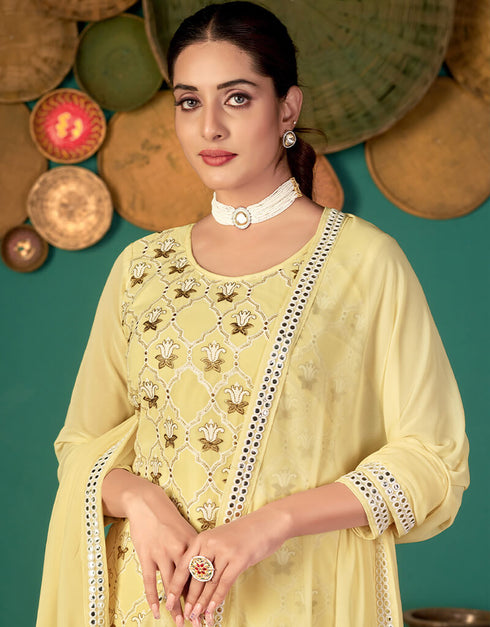 Light Yellow Fox Georgette Pant Salwar Suit Closure View