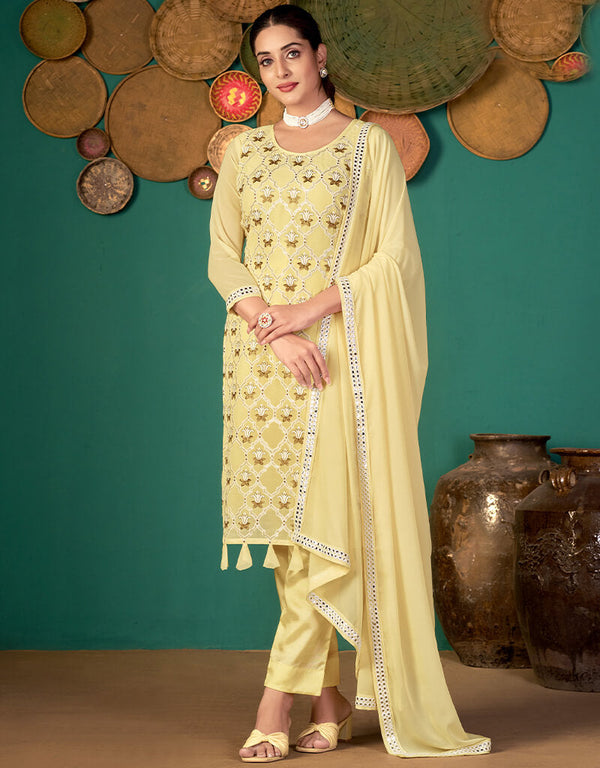 Light Yellow Fox Georgette Pant Salwar Suit
