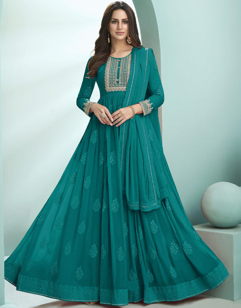 Teal Fox Georgette Anarkali Salwar Suit