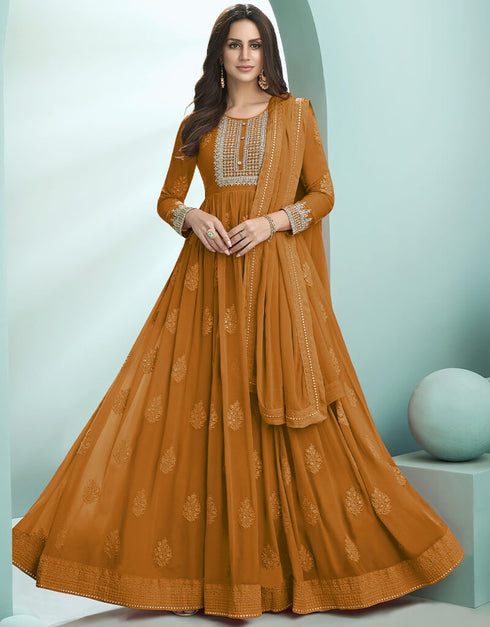 Mustard Fox Georgette Anarkali Salwar Suit