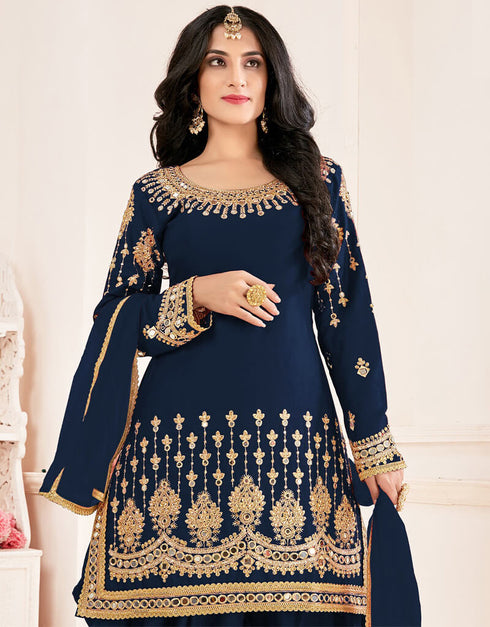 Navy Blue Fox Georgette Patiyala Salwar Suit Closure View