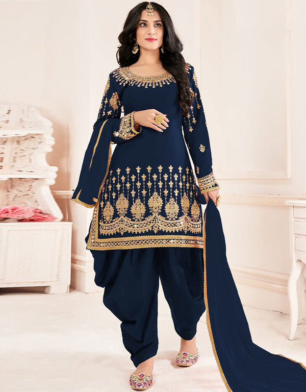 Navy Blue Fox Georgette Patiyala Salwar Suit