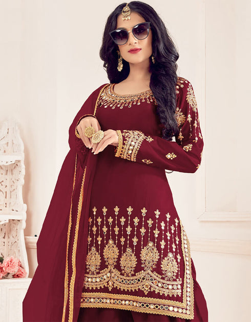 Maroon Fox Georgette Patiyala Salwar Suit Closure View