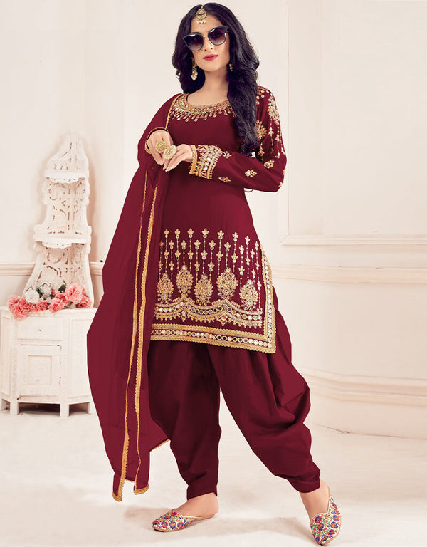 Maroon Fox Georgette Patiyala Salwar Suit