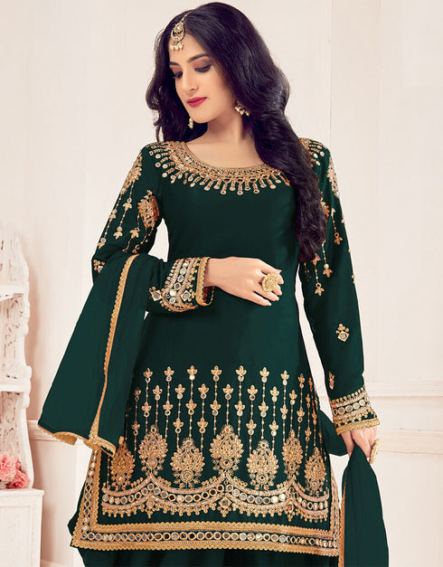Bottle Green Fox Georgette Patiyala Salwar Suit Closure View